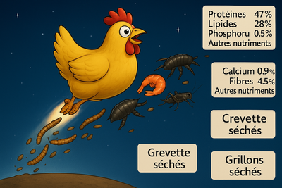 Vers de farine, larves de mouches soldat noire, crevettes et grillons séchés : quels insectes choisir pour nourrir ses poules ?